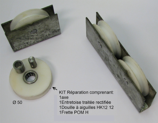 Kit 0190 (1 galet 50 mm diamétre , 1 cage à aiguille , 1 axe)